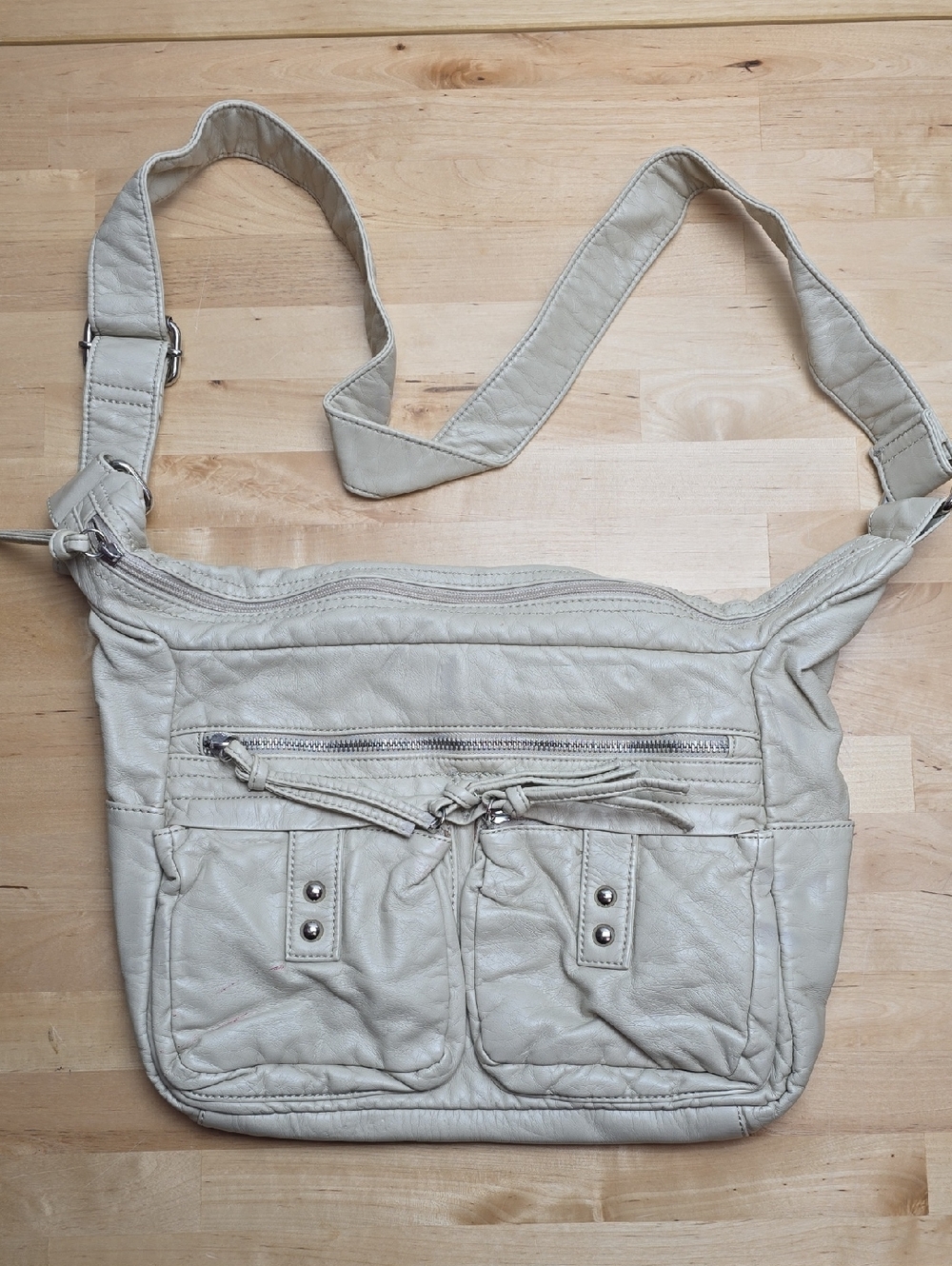 Bueno Neutral Cream PU Faux Leather Crossbody Bag